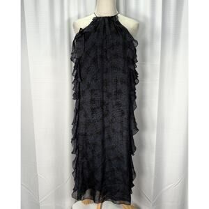 NWT Tibi 100% Silk Ruffle Dress Women's Size 0 S Black Blue Whimsical